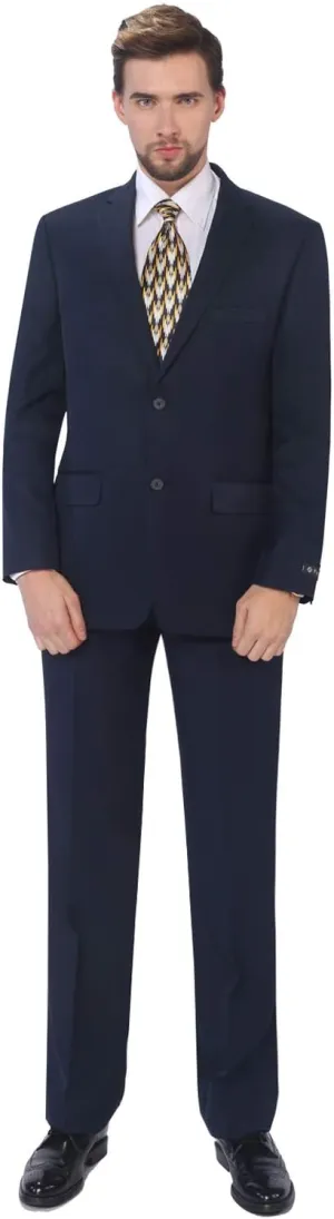 P&L Men's Slim Fit Wool Blend 2-Piece Suits Single Breasted 2 Button Dress Flat Front Pants Set