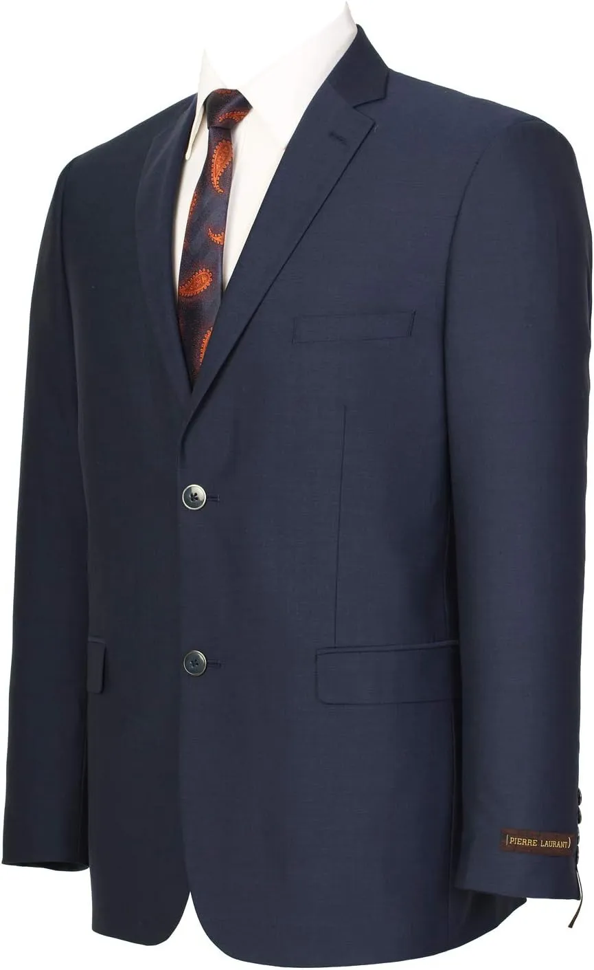 P&L Men's Slim Fit Wool Blend 2-Piece Suits Single Breasted 2 Button Dress Flat Front Pants Set