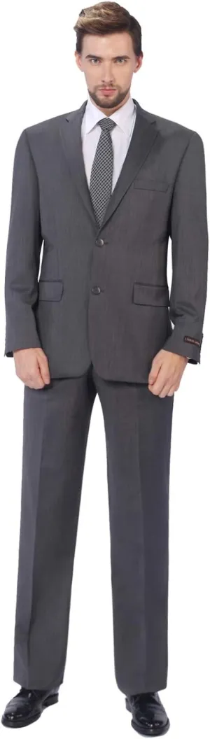 P&L Men's Slim Fit Wool Blend 2-Piece Suits Single Breasted 2 Button Dress Flat Front Pants Set