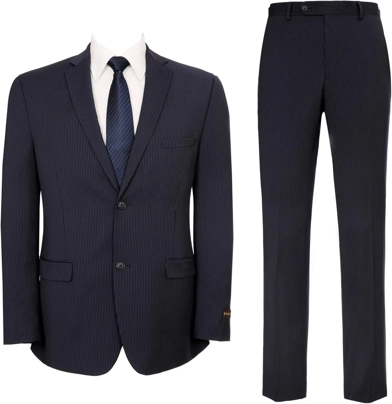 P&L Men's Slim Fit Wool Blend 2-Piece Suits Single Breasted 2 Button Dress Flat Front Pants Set