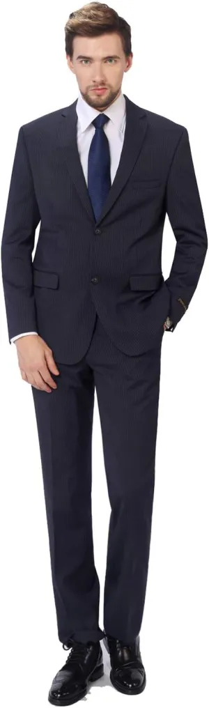 P&L Men's Slim Fit Wool Blend 2-Piece Suits Single Breasted 2 Button Dress Flat Front Pants Set