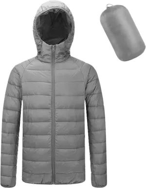 PEHMEA Men's Lightweight Packable Quilted Hooded Puffer Jacket Long Sleeve Full Zipper Water-Resistant Down Coat