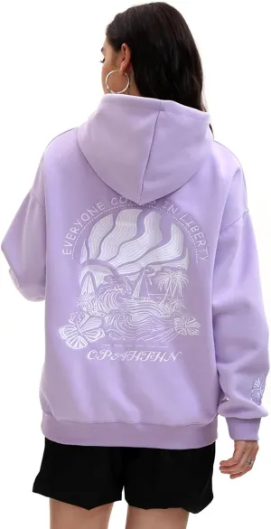 Pink Puff Hoodies,Embroidery Hibiscus Hoodies For Teen Girls Oversized Cute Sweatshirt Pink Graphic