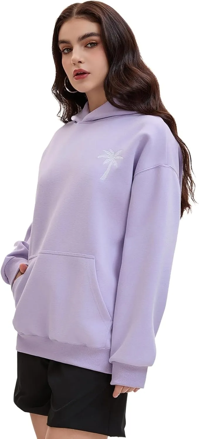 Pink Puff Hoodies,Embroidery Hibiscus Hoodies For Teen Girls Oversized Cute Sweatshirt Pink Graphic