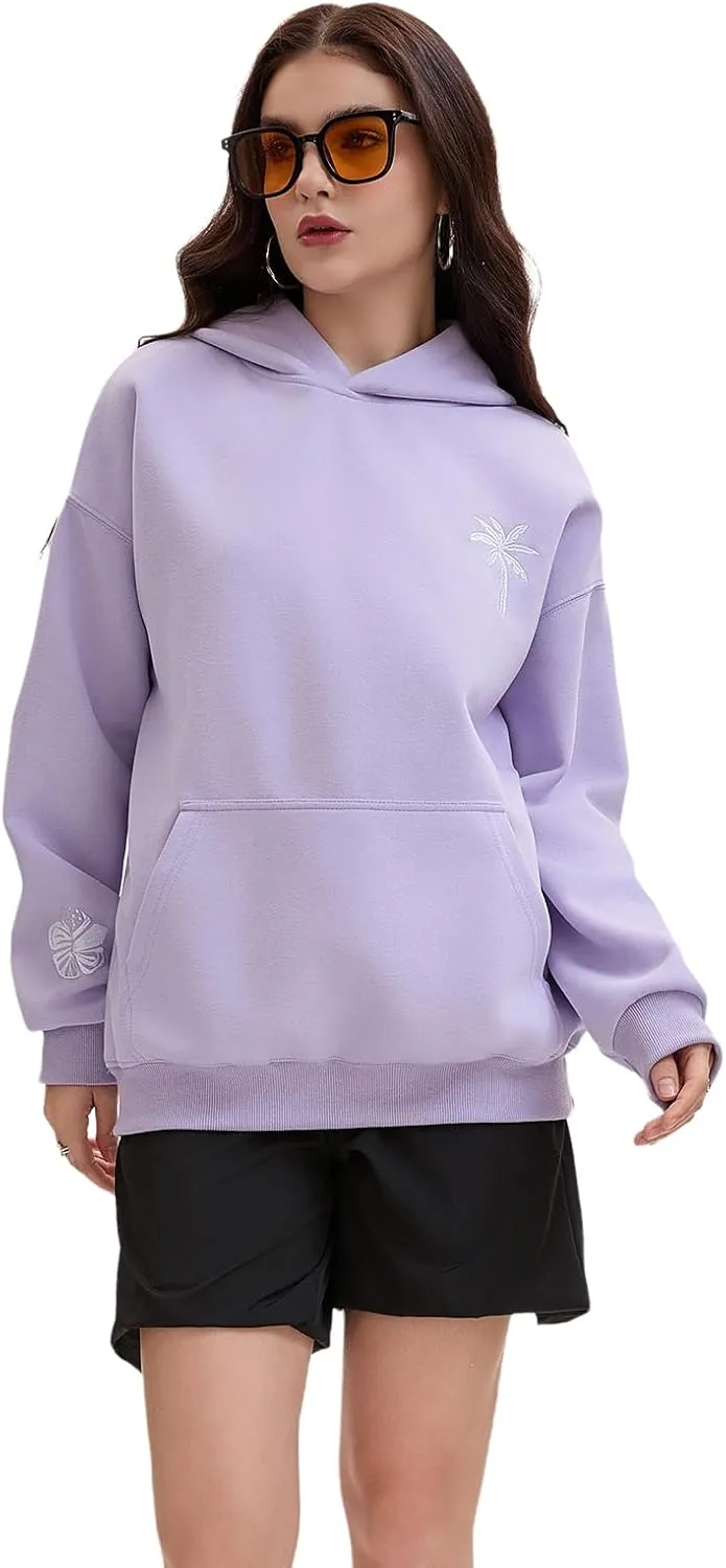 Pink Puff Hoodies,Embroidery Hibiscus Hoodies For Teen Girls Oversized Cute Sweatshirt Pink Graphic