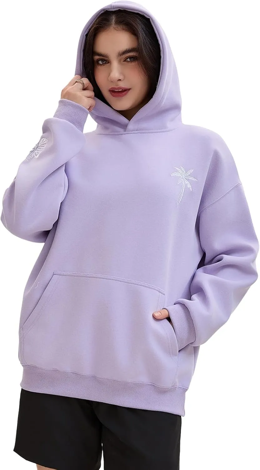 Pink Puff Hoodies,Embroidery Hibiscus Hoodies For Teen Girls Oversized Cute Sweatshirt Pink Graphic