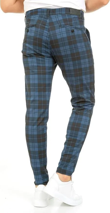 Plaid Pants for Men Wetta Jeans Sportswear - Skinny Chinos Pants Men  Stretchy Mens Fashion Plaid Pant