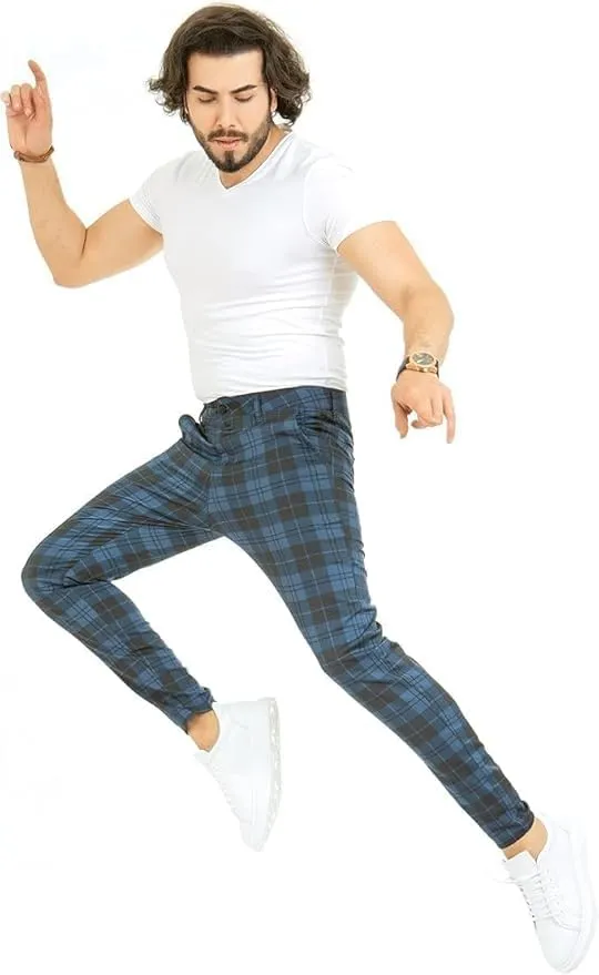 Plaid Pants for Men Wetta Jeans Sportswear - Skinny Chinos Pants Men  Stretchy Mens Fashion Plaid Pant