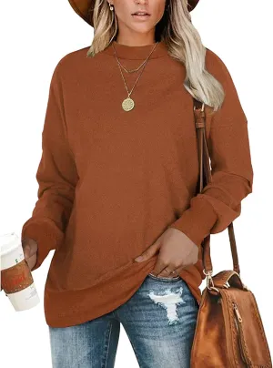 PLMOKEN Plus Size Sweatshirts for Women Casual Long Sleeve Round Neck Shirts Tunic Tops for Leggings M-4XL