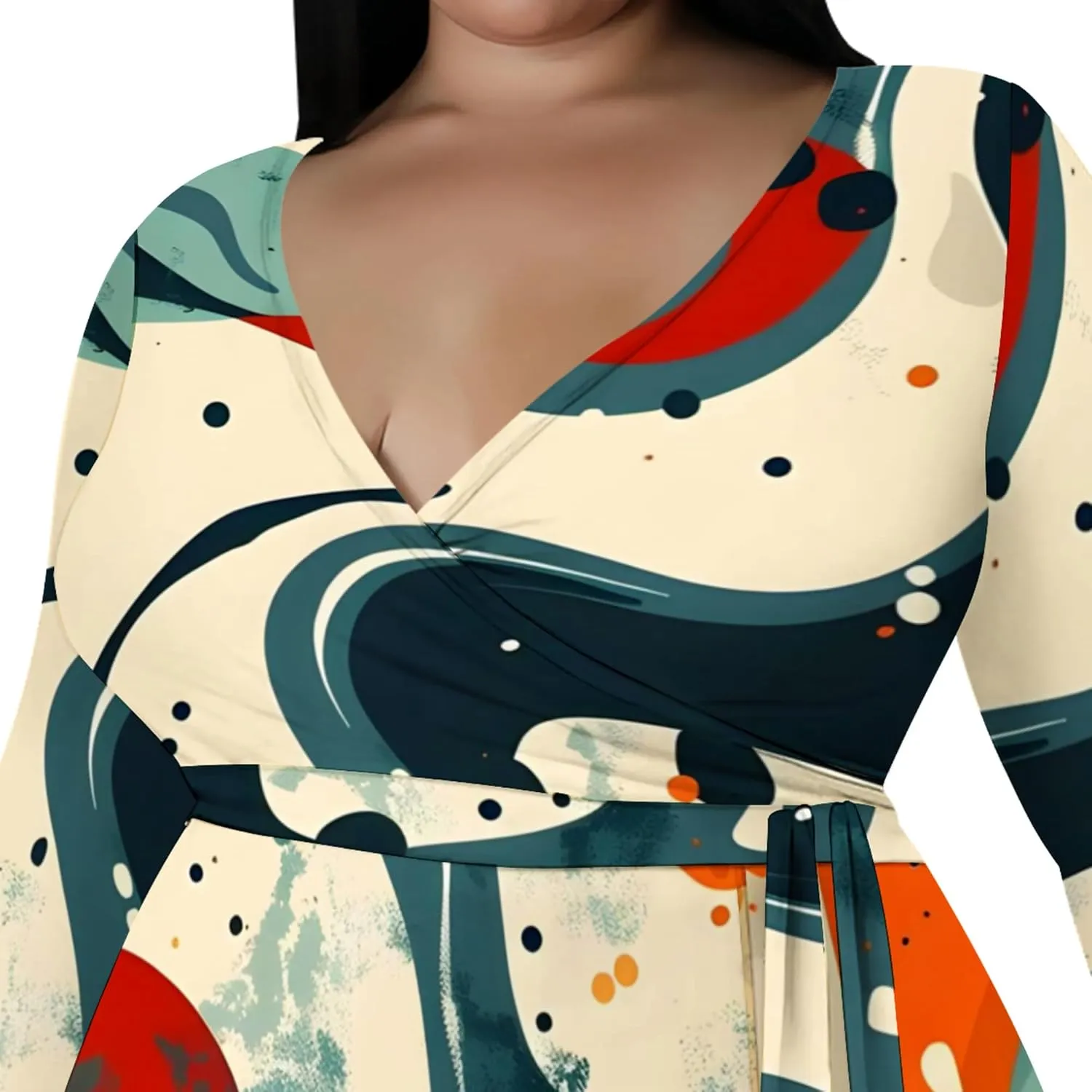 Plus Size Dresses for Women Floral Print Maxi Dress Slit Flowy 3/4 Sleeve with Belt