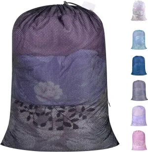 Polecasa Heavy Duty Diamond Large Mesh Laundry Bag with ID Tag and Locking Drawstring Closure - 24 x 36 inches - Laundry Hamper Liner, Washable Laundry Bags for Travel, Sports, Dorms (Black)
