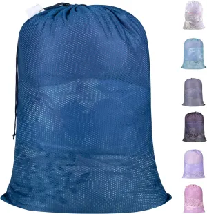 Polecasa Heavy Duty Diamond Large Mesh Laundry Bag with ID Tag and Locking Drawstring Closure - 24 x 36 inches - Laundry Hamper Liner, Washable Laundry Bags for Travel, Sports, Dorms (Blue)