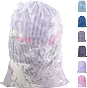 Polecasa Heavy Duty Diamond Mesh Laundry Bags with Drawstring Closure and ID Tag, Large Durable Laundry Hamper Liner, Washable Laundry Bag for Travel, Sports, Dorms (24"x 36"| 1 Pack) - White