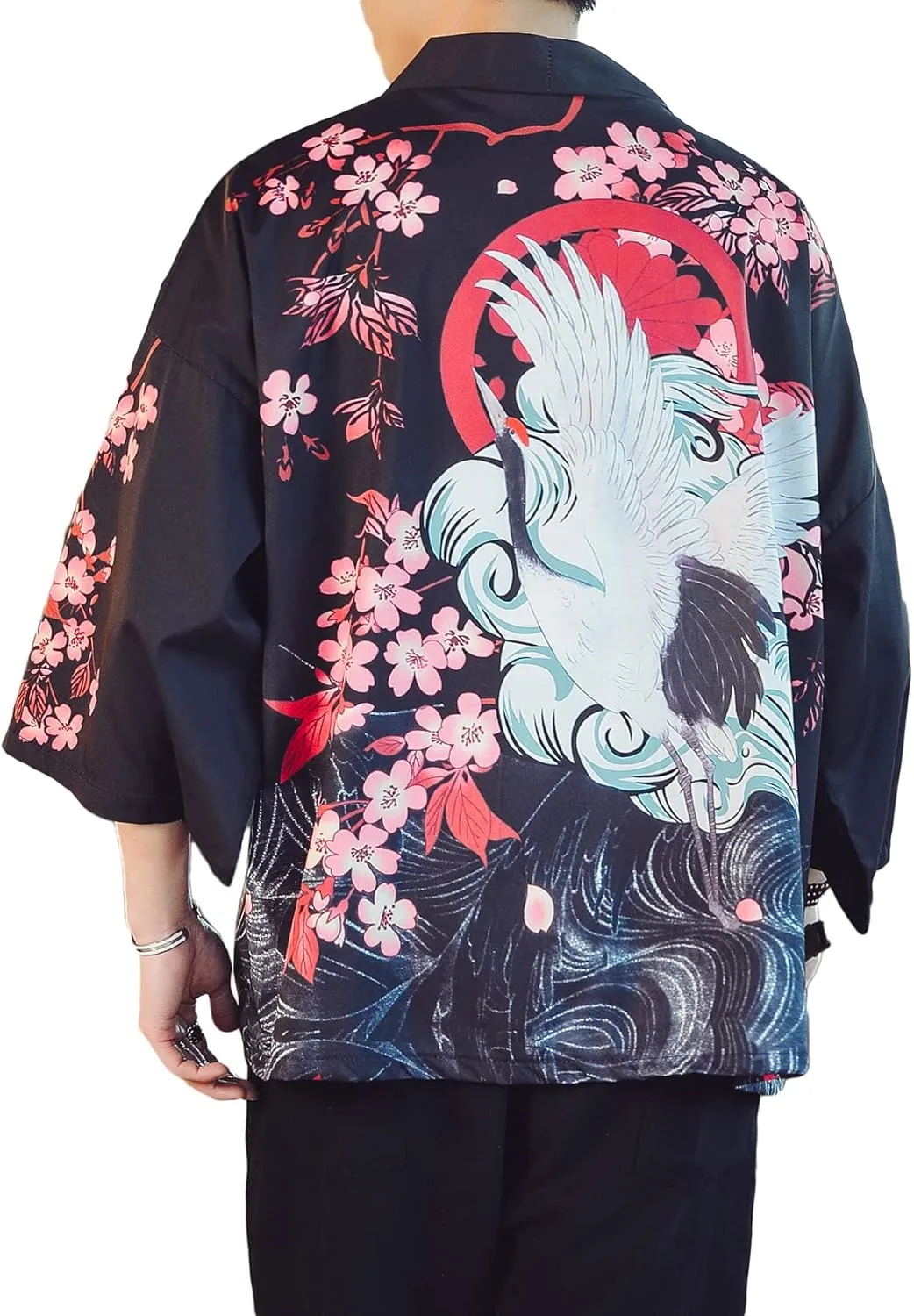 PRIJOUHE Men's Lightweight Kimono Jacket Seven Sleeve Open Front Cardigan Coat Japanese Style Bathrobe