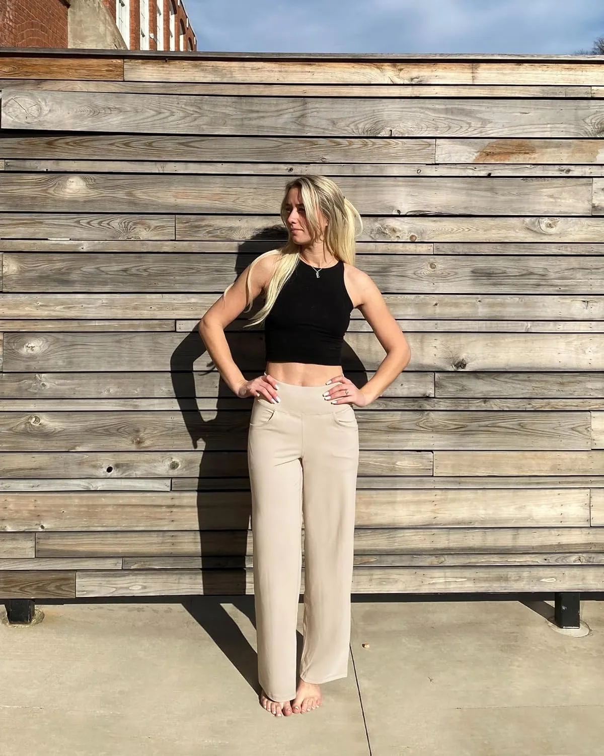 Promover Wide Leg Pants Woman Yoga Pants with Pockets Stretch Loose Casual Lounge Sweatpants Petite/Regular/Tall