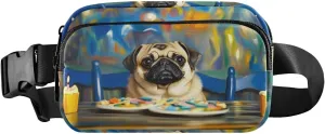Pug Birthday Fanny Packs for Women Men, Water Resistant Waist Pack Sling Bag Purse for Travel Hiking