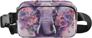 Purple Elephant Fanny Pack for Travel Hiking Water Resistant Waist Pack Sling Bag Purse for Women Men
