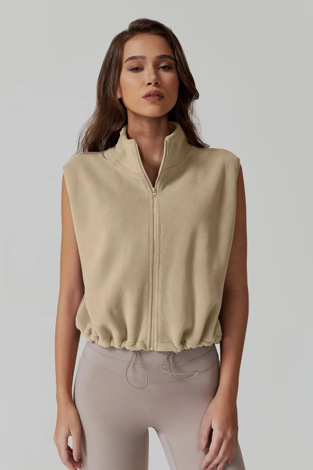 QINSEN Women's Full Zip Fleece Short Jacket Vest Warm Winter Sleeveless Stand Collar Sherpa Crop Coat