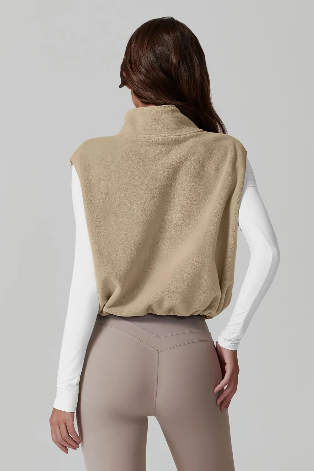 QINSEN Women's Full Zip Fleece Short Jacket Vest Warm Winter Sleeveless Stand Collar Sherpa Crop Coat