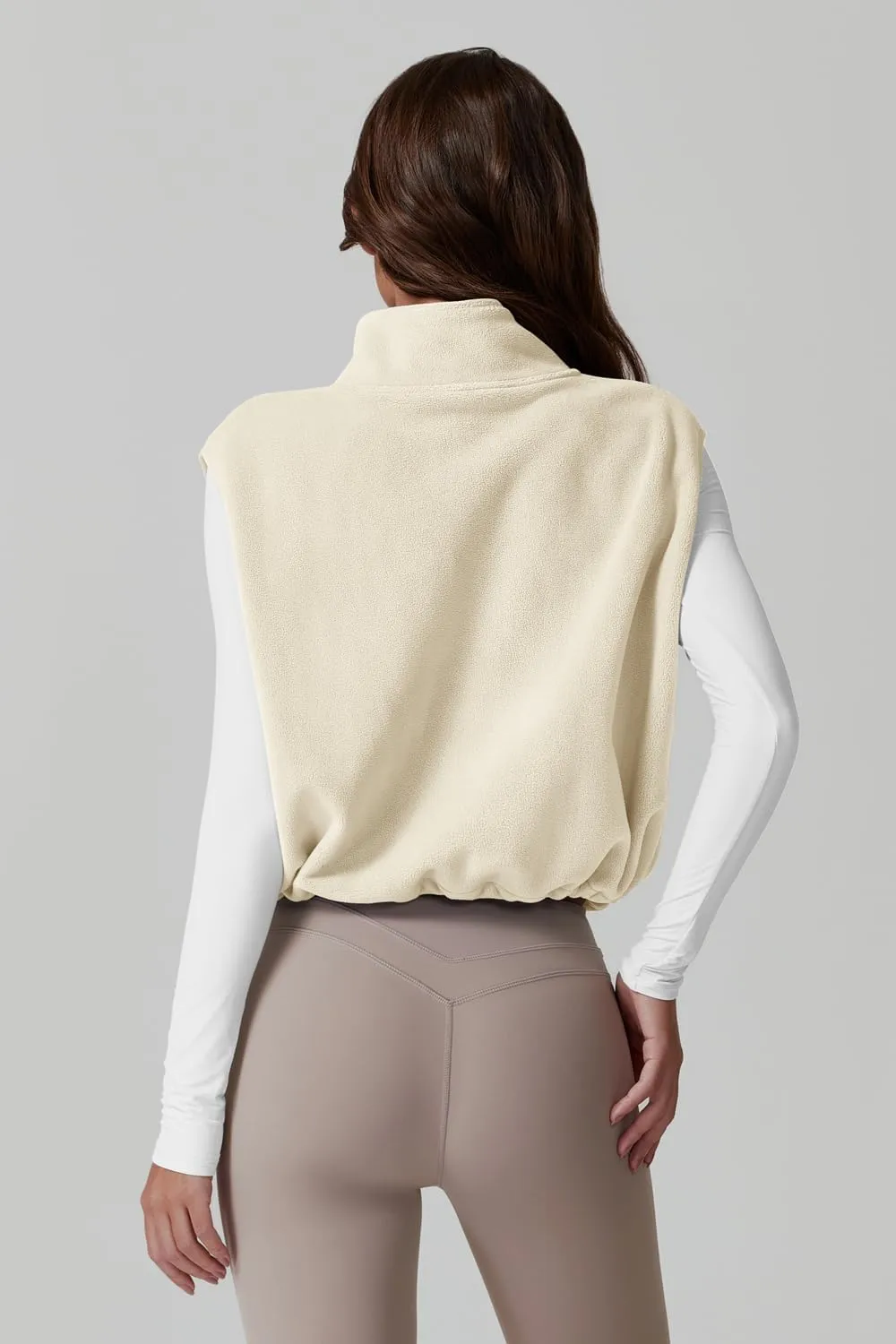 QINSEN Women's Full Zip Fleece Short Jacket Vest Warm Winter Sleeveless Stand Collar Sherpa Crop Coat