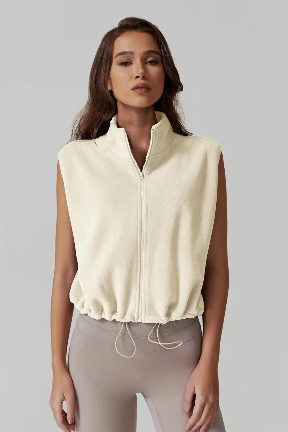 QINSEN Women's Full Zip Fleece Short Jacket Vest Warm Winter Sleeveless Stand Collar Sherpa Crop Coat