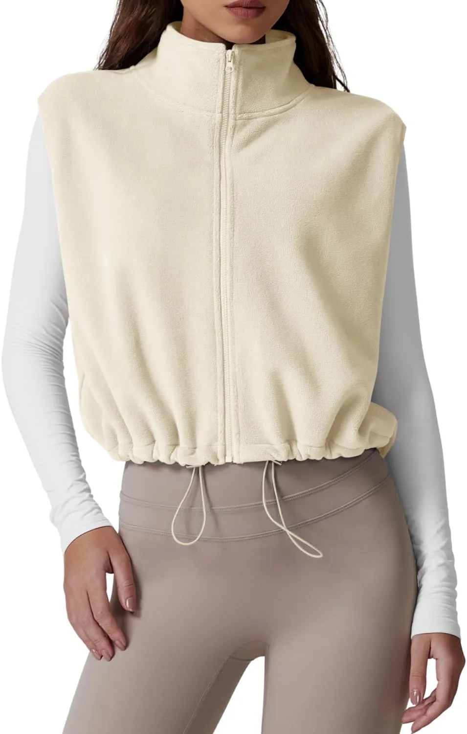 QINSEN Women's Full Zip Fleece Short Jacket Vest Warm Winter Sleeveless Stand Collar Sherpa Crop Coat