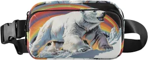 Rainbow Polar Bear Fanny Pack Water Resistant, Women Men Waist Pack Sling Bag Purse for Travel Hiking