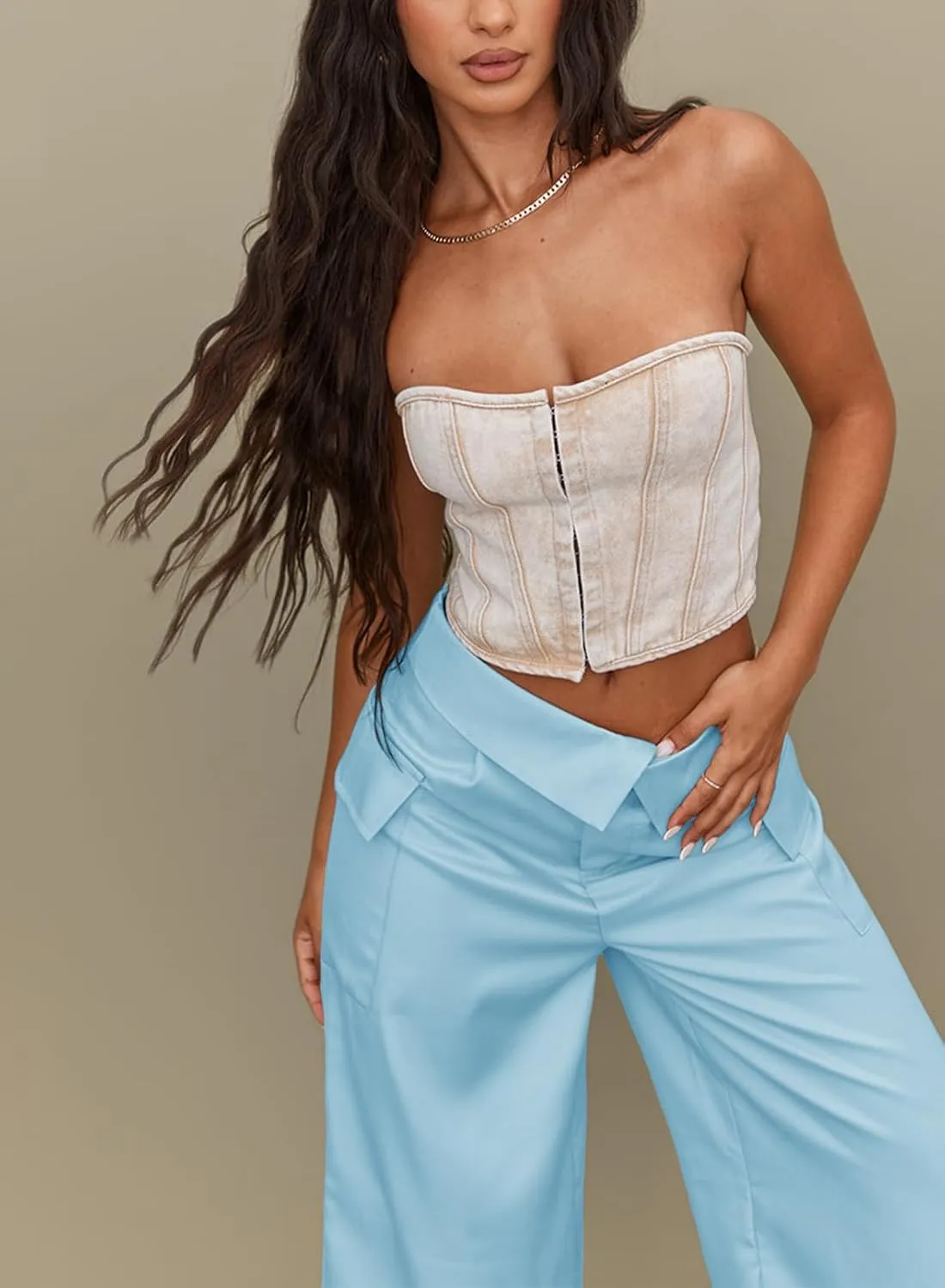 RAISECOM Cargo Pants for Women Lapel Waist Parachute Pants Casual Straight Pants with Flap Pockets