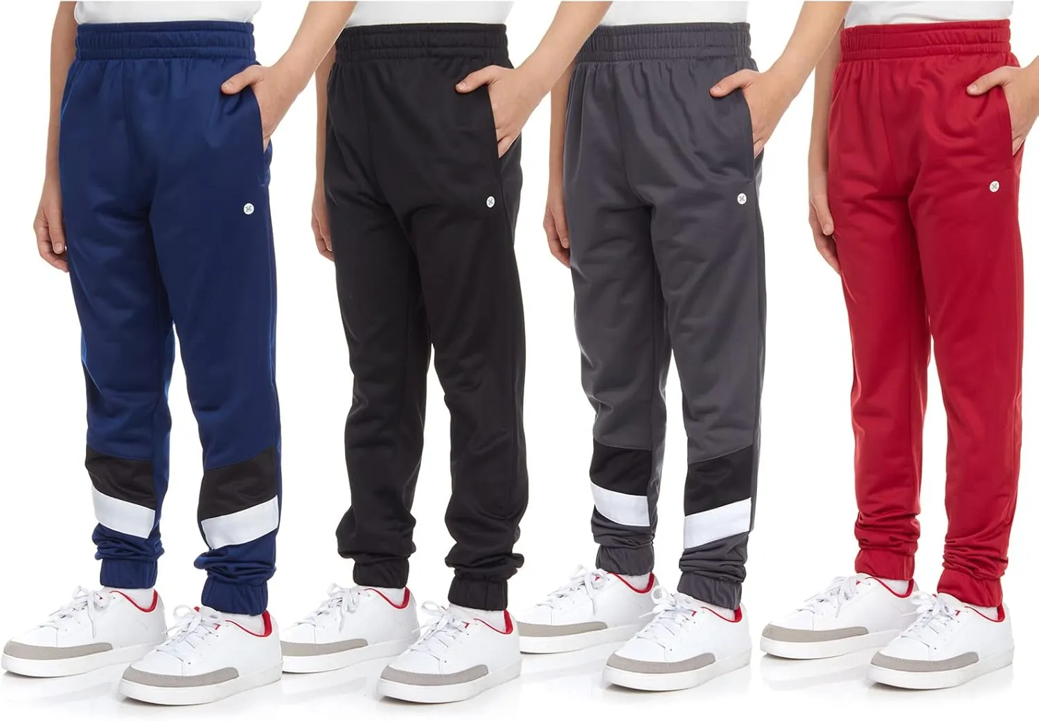 RBX Boys Sweatpants - 4 Pack Stretch Performance Tricot Activewear Boys Joggers Athletic Pants with Side Pockets (Size: 4-20)