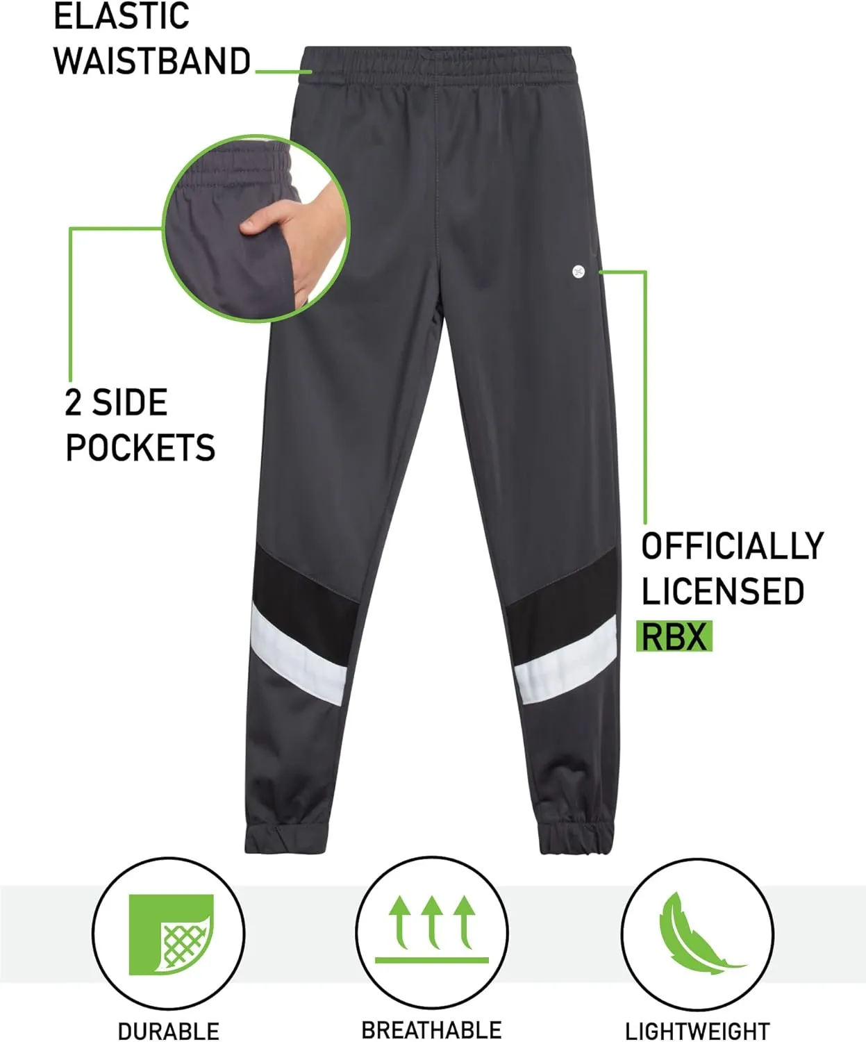 RBX Boys Sweatpants - 4 Pack Stretch Performance Tricot Activewear Boys Joggers Athletic Pants with Side Pockets (Size: 4-20)