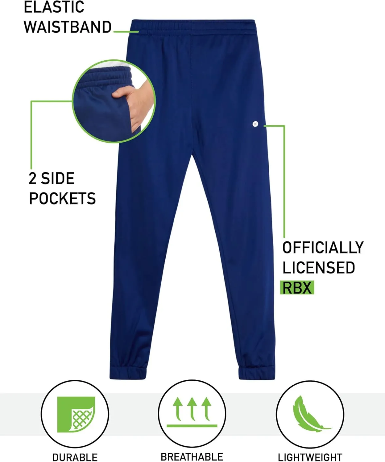 RBX Boys Sweatpants - 4 Pack Stretch Performance Tricot Activewear Boys Joggers Athletic Pants with Side Pockets (Size: 4-20)