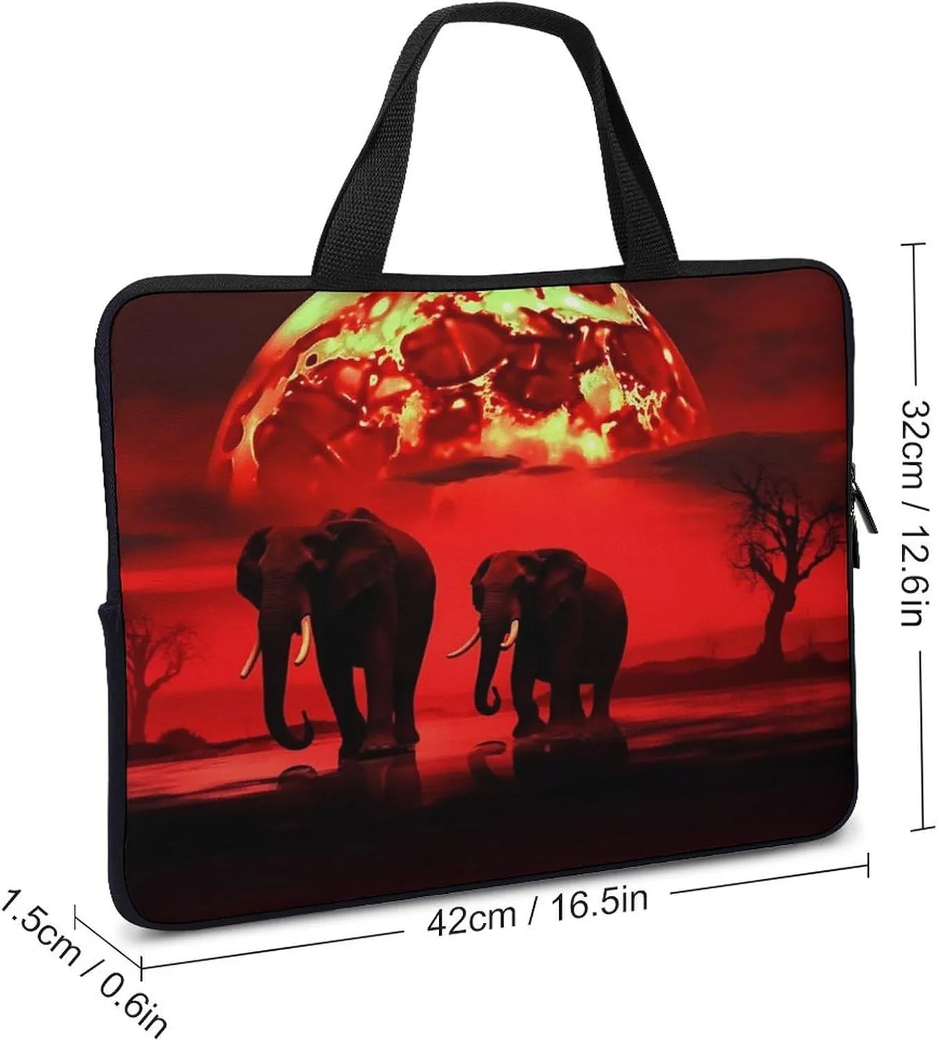 Red Full Moon Elephants Laptop Bag Durable Laptop Sleeve Water-Resistant Notebook Bag for Computer Or Tablet