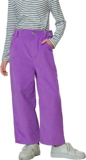 Rolanko Girls Wide Leg Corduroy Pants High Waist Trousers Vintage Kids Pants Streetwear Casual 4-12 Years