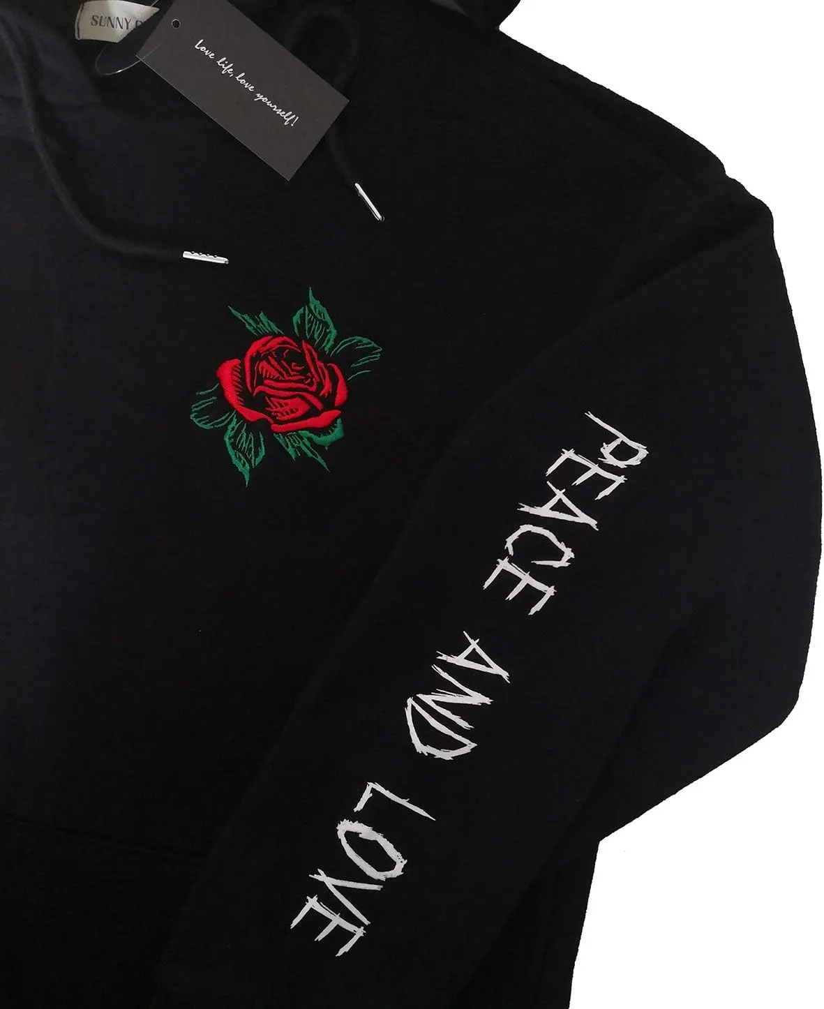 Rose Embroidered Hoodie For Men Women Long Sleeve Letters Printed Hip Hop Hoodie Hooded Sweatshirt