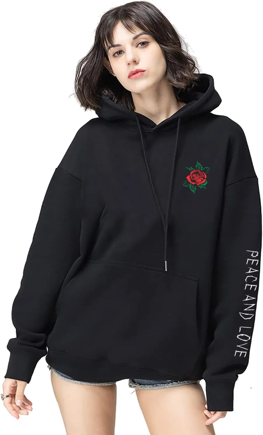 Rose Embroidered Hoodie For Men Women Long Sleeve Letters Printed Hip Hop Hoodie Hooded Sweatshirt