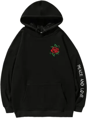 Rose Embroidered Hoodie For Men Women Long Sleeve Letters Printed Hip Hop Hoodie Hooded Sweatshirt