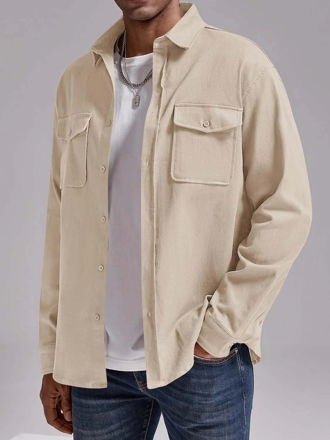 Runcati Mens Casual Shacket Twill Button Down Shirt Jacket Long Sleeve Lightweight Jacket