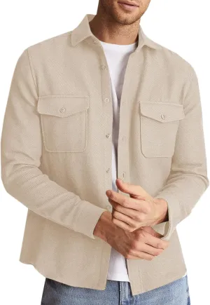 Runcati Mens Casual Shacket Twill Button Down Shirt Jacket Long Sleeve Lightweight Jacket