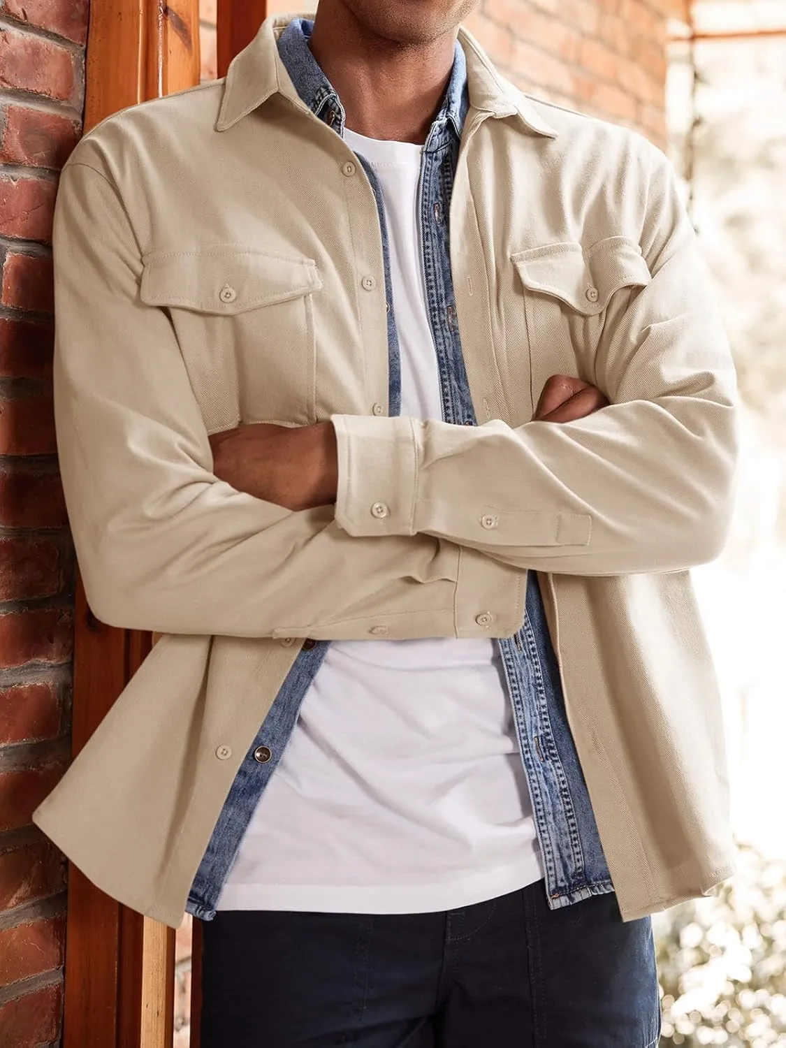Runcati Mens Casual Shacket Twill Button Down Shirt Jacket Long Sleeve Lightweight Jacket