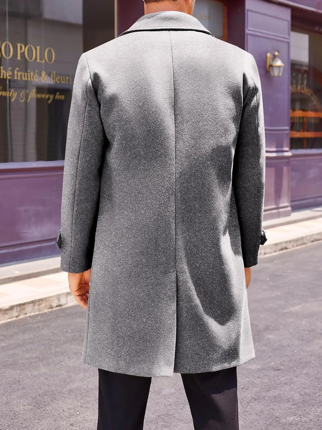 Runcati Mens Double Breasted Trench Coat Mid Long Jacket Notched Lapel Winter Chunky Warm Overcoat