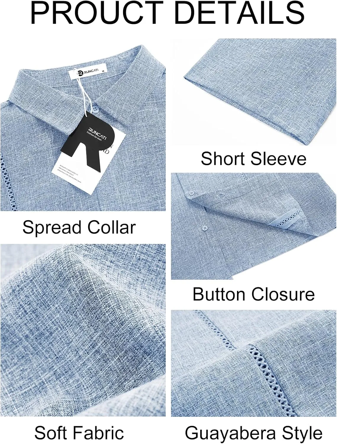 Runcati Mens Short Sleeve Guayabera Shirts Cuban Button Down Casual Shirt Summer Vacation Wedding Embroidered Linen Tops