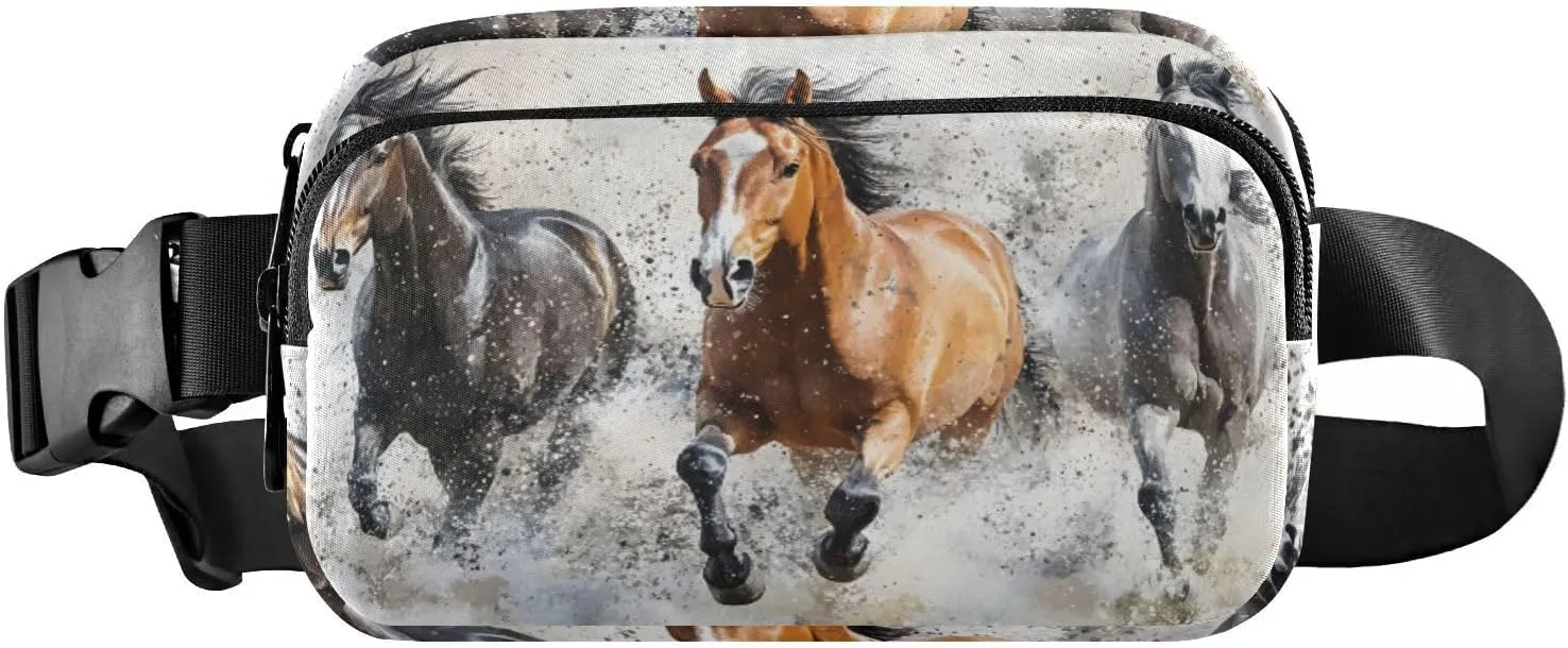 Running Horses Fanny Packs for Women Men, Water Resistant Waist Pack Sling Bag Purse for Travel Hiking