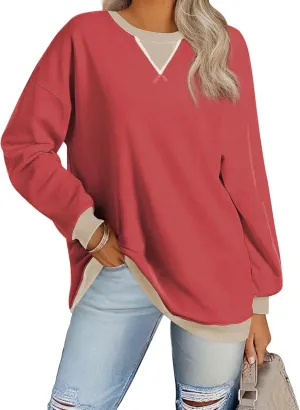 Samefar Women's Sweatshirts Oversized Color Block Crew Neck Long Sleeve Tops Casual Lightweight Pullover Shirts Y2K Clothes