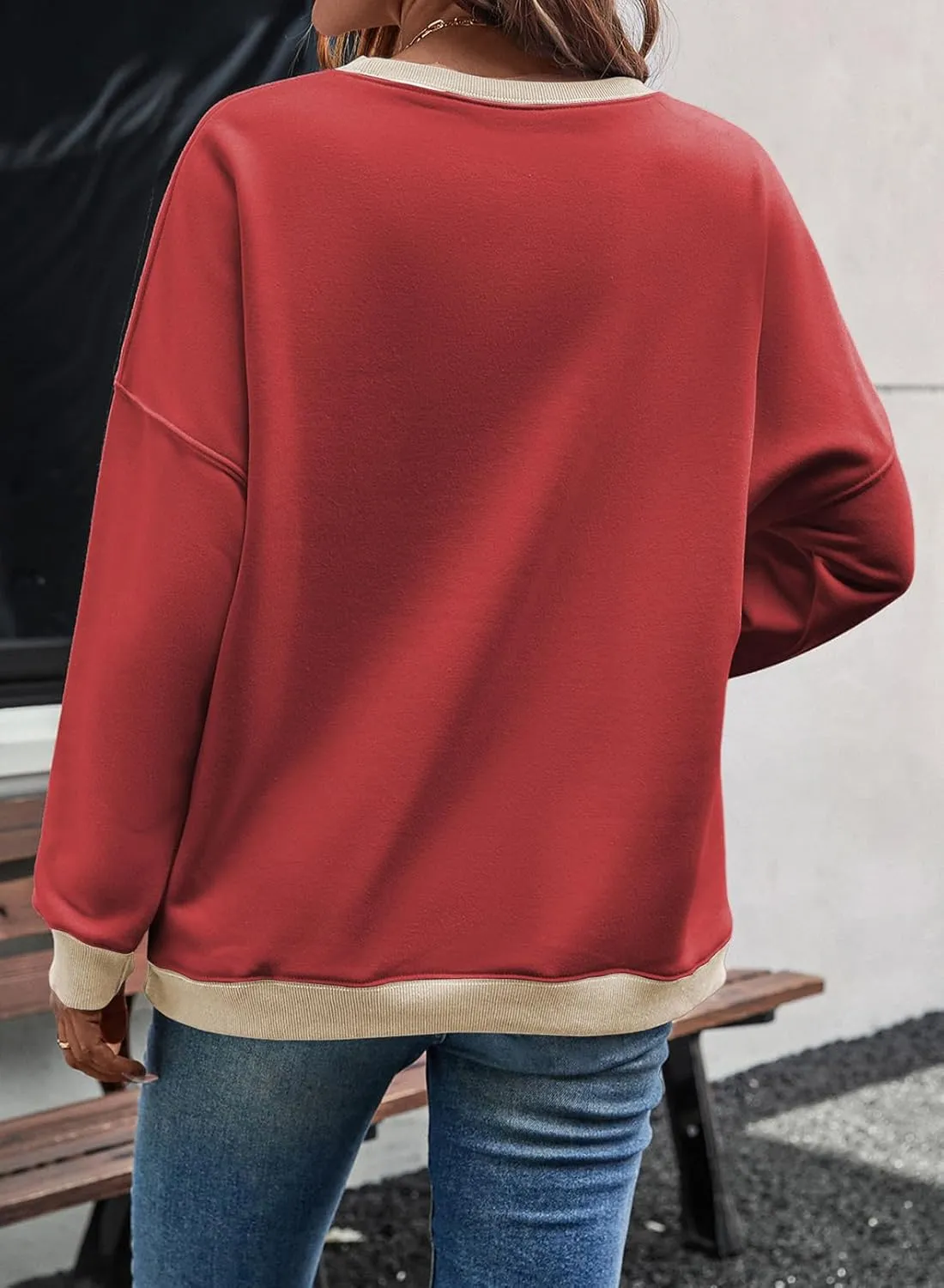 Samefar Women's Sweatshirts Oversized Color Block Crew Neck Long Sleeve Tops Casual Lightweight Pullover Shirts Y2K Clothes