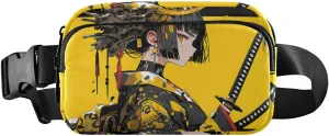 Samurai Yellow Fanny Packs for Women Men, Water Resistant Waist Pack Sling Bag Purse for Travel Hiking