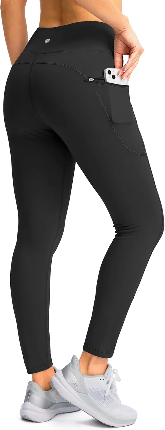SANTINY Women's Fleece Lined Winter Leggings Water Resistant High Waisted Thermal Hiking Running Warm Pants Women Pockets