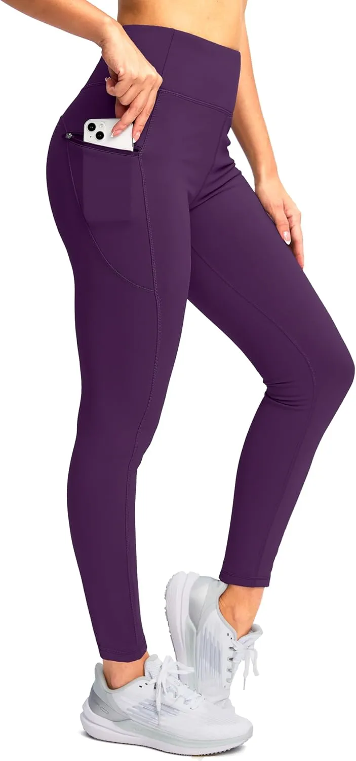 SANTINY Women's Fleece Lined Winter Leggings Water Resistant High Waisted Thermal Hiking Running Warm Pants Women Pockets