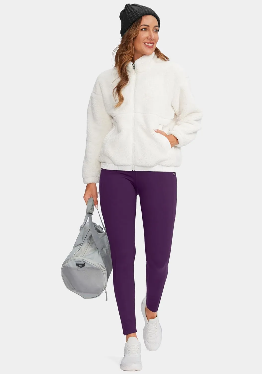 SANTINY Women's Fleece Lined Winter Leggings Water Resistant High Waisted Thermal Hiking Running Warm Pants Women Pockets