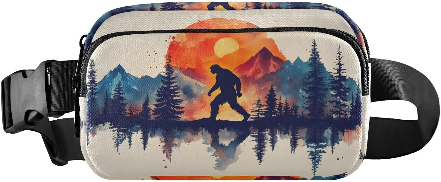 Sasquatch Forest Sun Fanny Pack Water Resistant, Women Men Waist Pack Sling Bag Purse for Travel Hiking