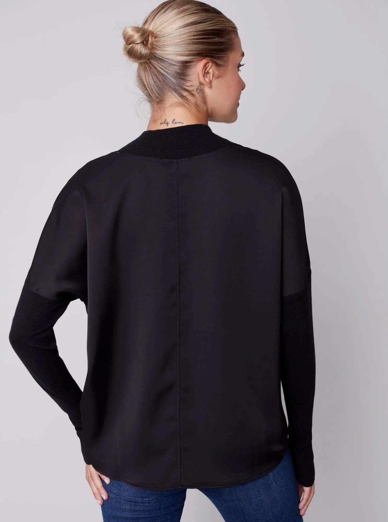 Satin Mock Neck Top [Black-C1345]